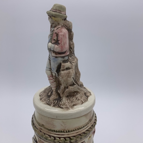 Vintage Ceramic Relief Pub Scene Hunter/Dog with 3D Lid- Beer Stein, Signed Kim - Picture 7 of 12